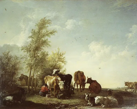 Paulus Potter, Landscape with Cattle and a Milkmaid