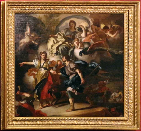 Francesco Solimena, Aeneas and Dido make their way towards the cave (sketch)