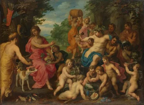 Hendrik van Balen I, Diana Offered Wine and Fruit by Bacchus and his Retinue