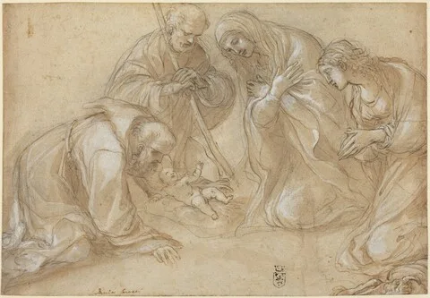 Ludovico Carracci, The Nativity with Saints Francis and Agnes