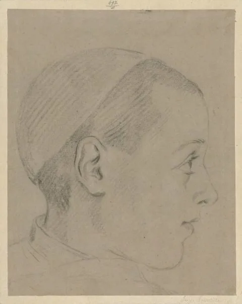 Ludovico Carracci, Hoofd van jongen met een kapje op, en profil naar rechts
