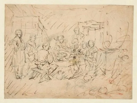Egbert van Heemskerck the Elder, Interieur met een boerengezin aan de maaltijd
