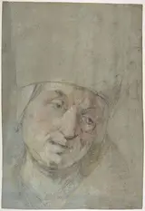 Jacopo Bassano, Head of a Pope(?) (recto); Two Studies of Left Hand (verso)