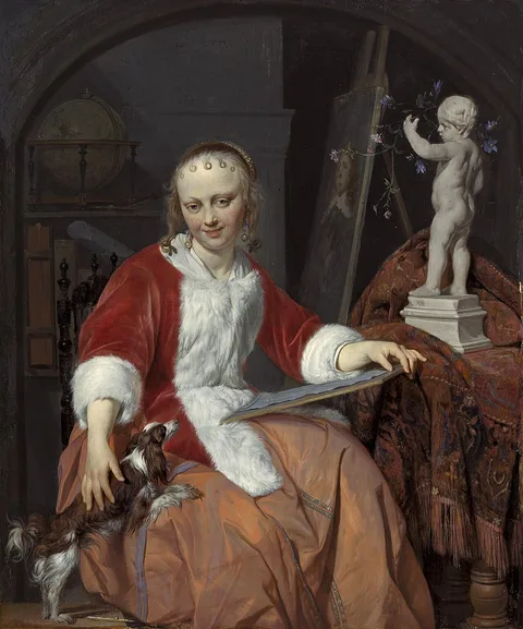 Gabriel Metsu, A Lady with a Dog (Le Corset Rouge)