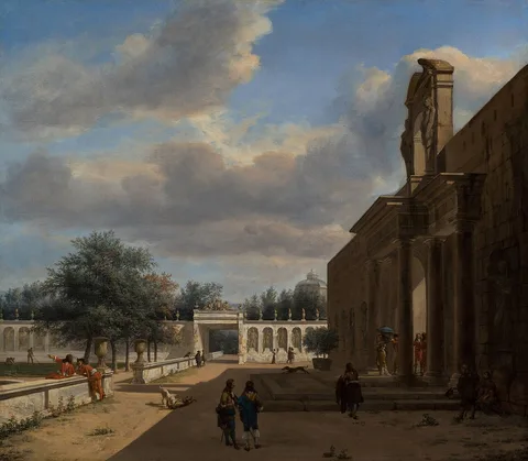 Jan van der Heyden, A Park with Elaborate Gardens