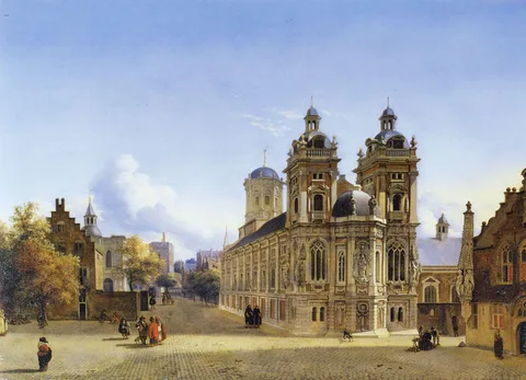 Jan van der Heyden, Cityscape with a Church and a Square