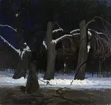 Henryk Szczyglinski, Winter landscape at night with a halberdier