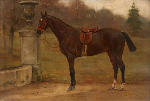 George Goodwin Kilburne, A Horse in a Saddle next to an Urn