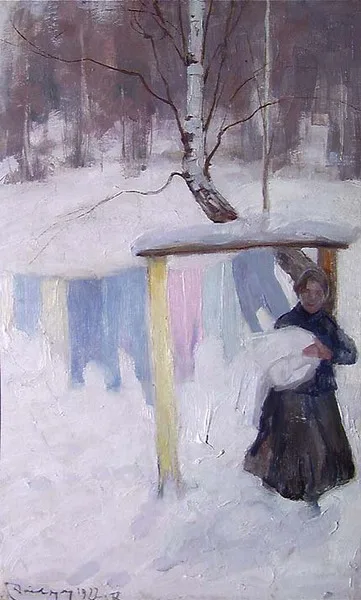 Karl Dørnberger, Winterlandscape with Laundry