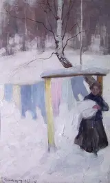 Karl Dørnberger, Winterlandscape with Laundry