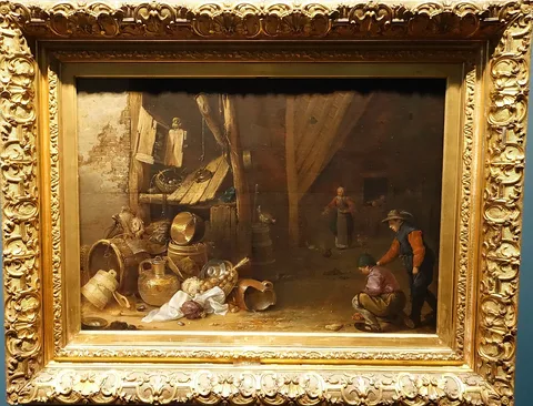 Herman Saftleven, Farmhouse interior with boys playing marbles