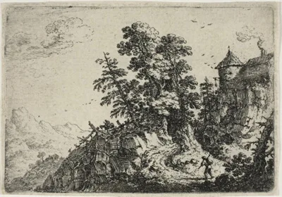 Herman Saftleven, Travellers on Winding Road, from Six Landscapes