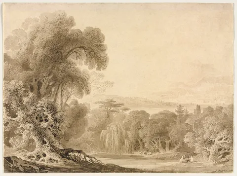John Martin, Figures Seated by a Lake in a Wooded Landscape