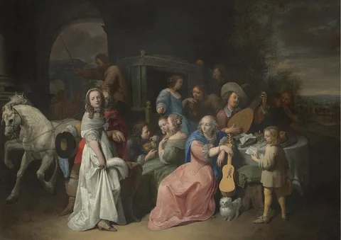 David Ryckaert III, An outdoor scene with an elegant company attending and playing music