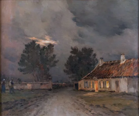 Jean-Charles Cazin, Landscape with Cottage and Figures