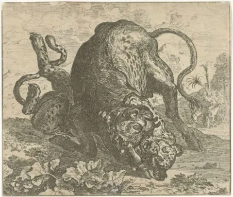 Abraham Hondius, Luipaard en stier