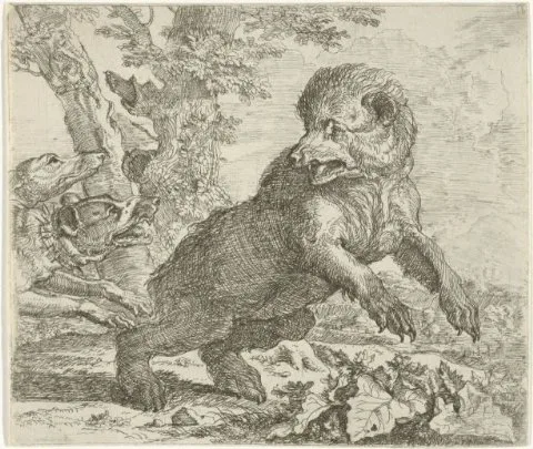Abraham Hondius, Beer aangevallen door honden