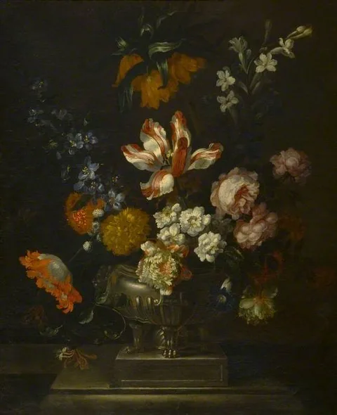 Jean-Baptiste Monnoyer, Flowers in a Silver Dish