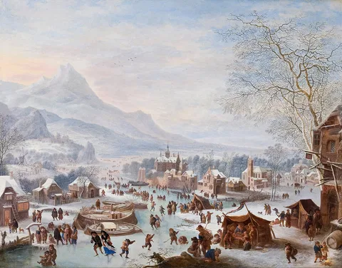 Jan Griffier I, Winter Scene with Skaters