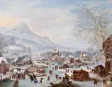 Jan Griffier I, Winter Scene with Skaters