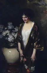 Irving Ramsey Wiles, Brown Kimono (Portrait of Kathryn Beta la Forque)