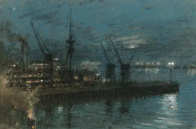 Albert Goodwin, H.M.S. Kent - Night at Cape Town, South Africa