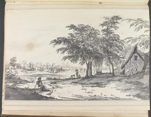 William Hodges, View of an Indian Village with a Man Seated in the Foreground