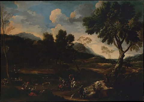 Jan Miel, Landscape with a Battle between Two Rams