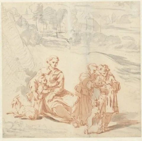 Jan Miel, Vrouw met kinderen in een landschap