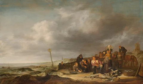 Simon de Vlieger, Beach with fishermen