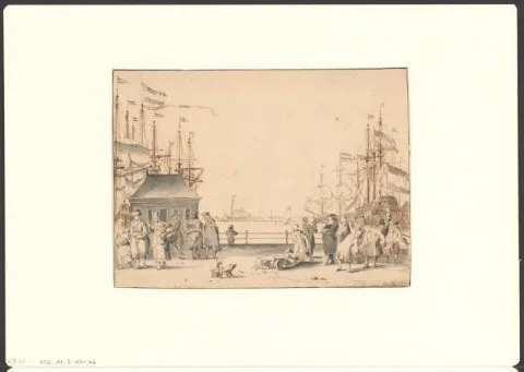 Ludolf Backhuysen, Gezicht op de Nieuwe Stadsherberg in het IJ