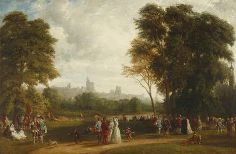 William Samuel Parrott, The Montem at Eton, with Windsor Castle beyond the River Thames