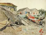 Theodore J. Richardson, Drying Blankets over Canoes
