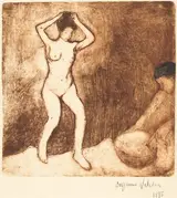 Suzanne Valadon, Catherine prépare le tub et Louise nue se coiffe (Catherine Prepares the Bath and Louise, Nude, Fixes her Hair)