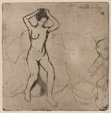 Suzanne Valadon, Catherine prépare le tub et Louise nue se coiffe (Catherine Prepares the Bath and Louise, Nude, Fixes her Hair)