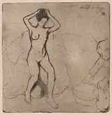 Suzanne Valadon, Catherine prépare le tub et Louise nue se coiffe (Catherine Prepares the Bath and Louise, Nude, Fixes her Hair)
