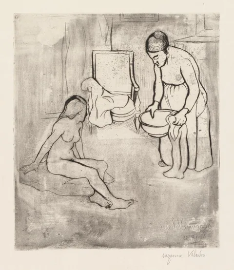 Suzanne Valadon, Grandmother with Louise, Nude Seated on the Floor (Grand-Mère et Louise Nue Assise par Terre)