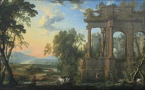 Pierre Patel I, Landscape with Ruins and a Pastor