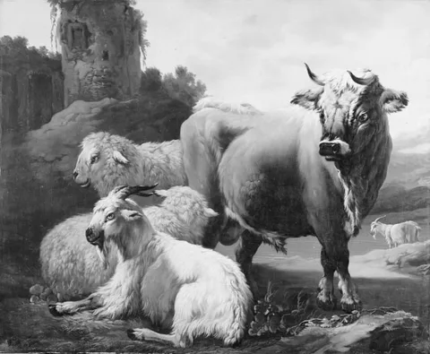 Philipp Peter Roos, Landscape with a Bull, Sheep and Goats