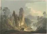 William Payne, A Ruined Abbey by a Waterfall