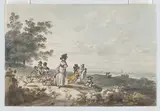 Julius Caesar Ibbetson, View of London with St. Paul’s in the distance: woman and children with a baby carriage