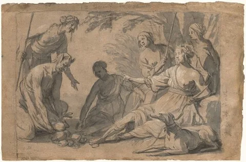 Gerrit van Honthorst, Diana and Four Nymphs Receiving Gifts from a Satyr