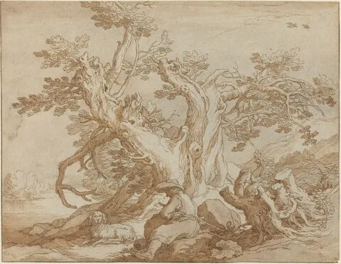 Abraham Bloemaert, Landscape with Seated Figure and Dog