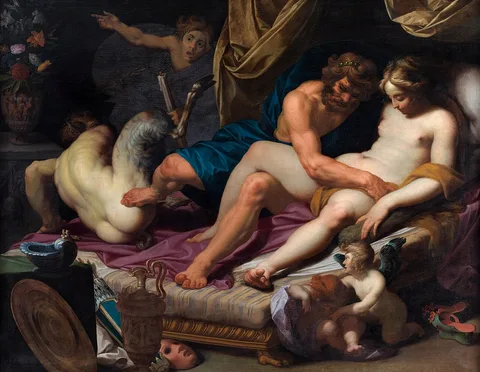 Abraham Bloemaert, Hercules Kicking Faunus out of Omfale's Bed