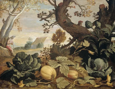 Abraham Bloemaert, Landscape with Fruits and Vegetables in the foreground