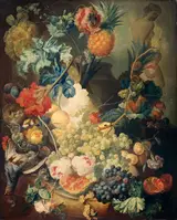 Jan van Os, Still Life with Flowers, Fruit and Birds