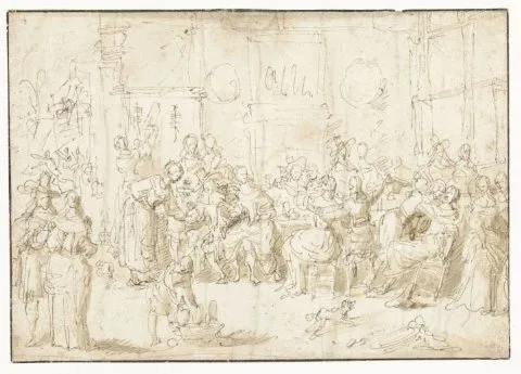 Willem van Herp, Interieur met vrolijk gezelschap rond een tafel