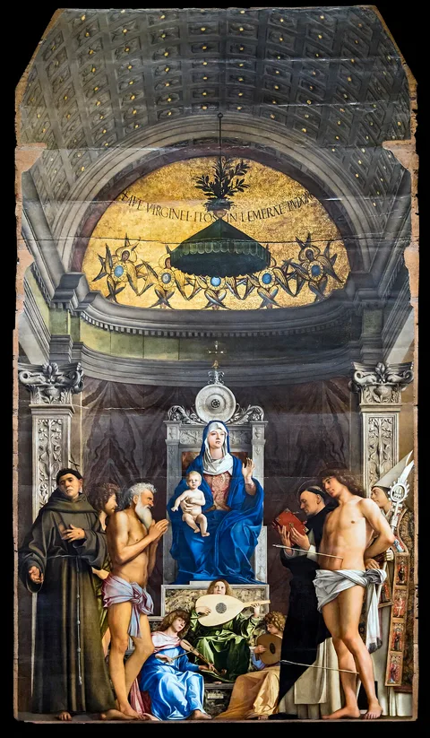Giovanni Bellini, Madonna and Child enthroned with Saints and Angels