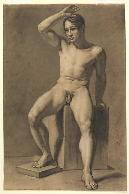 Anselm Feuerbach, Seated Male Nude (recto); Male Nude Walking (verso)