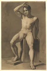 Anselm Feuerbach, Seated Male Nude (recto); Male Nude Walking (verso)